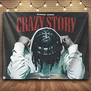 VIKAMA King Von Crazy Story Tapestry Hip Hop Album Cover Wall Hanging Music Theme Wall Art for Home Office Music Room Decor