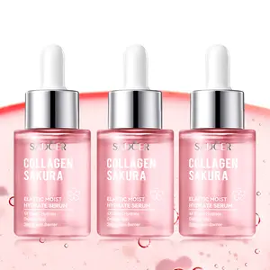 3PCS Collagen Sakura Elastic Moist Hydrate Serum , Pore Care-Hydration & NourishingFacial Essence,  for Dull Skin Uneven Tone Fine Lines Dry Skin Moisturizing Toner Gift for Women (30ml) Dropper