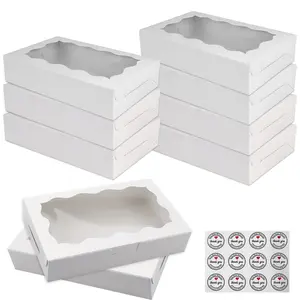White Bakery Boxes with Window, 6 X 6 X 3 Inches, White Paperboard Treat Boxes for Cookies, Pastry, Cookies, Strawberries, Macarons