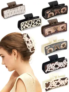 Women's Leather Hair Claw Clips, Flat Claw Clips, Ponytail claw clip, cute cow hair claws, coffee colored cow hair accessories, Maillard colored accessories, suitable for New Year gifts, Mother's Day gifts, parties, afternoon tea hair accessories