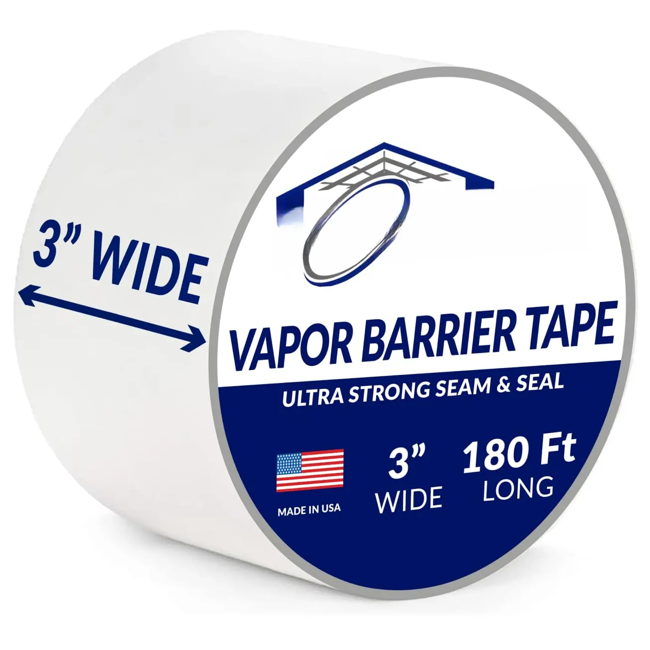 ? 3" Wide x 180' Long White Vapor Barrier Seam Tape - 1 Roll, Waterproofing & Great for Crawlspaces,  Repairs, Underlayment Seams, Metal Building  Seams