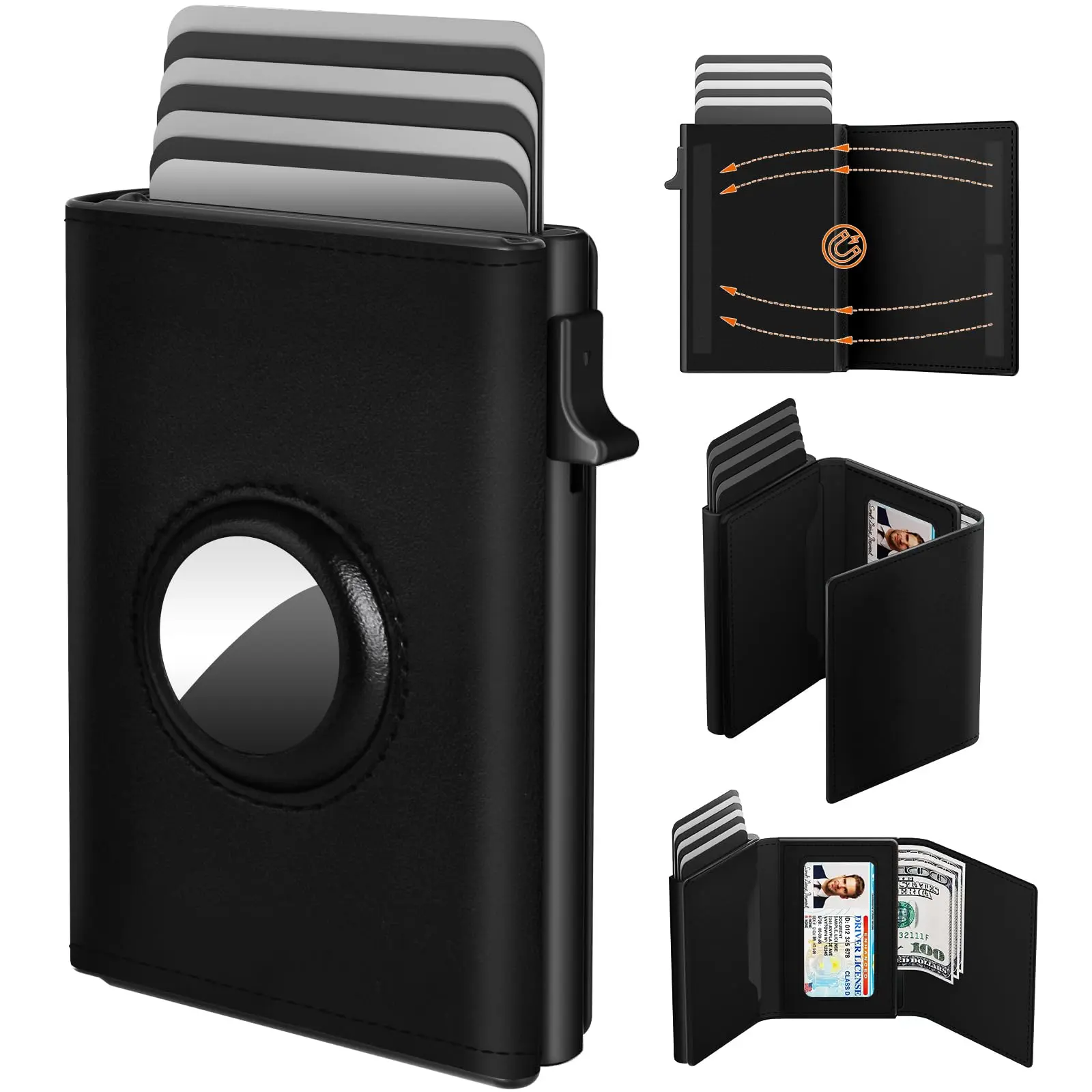 Pop-up Wallet Card Holder for Men: Leather, RFID Blocking, Slim, Carbon Fiber, Minimalist - 6-9 Card Capacity | ID Window | Cash Slot, Mens Gift