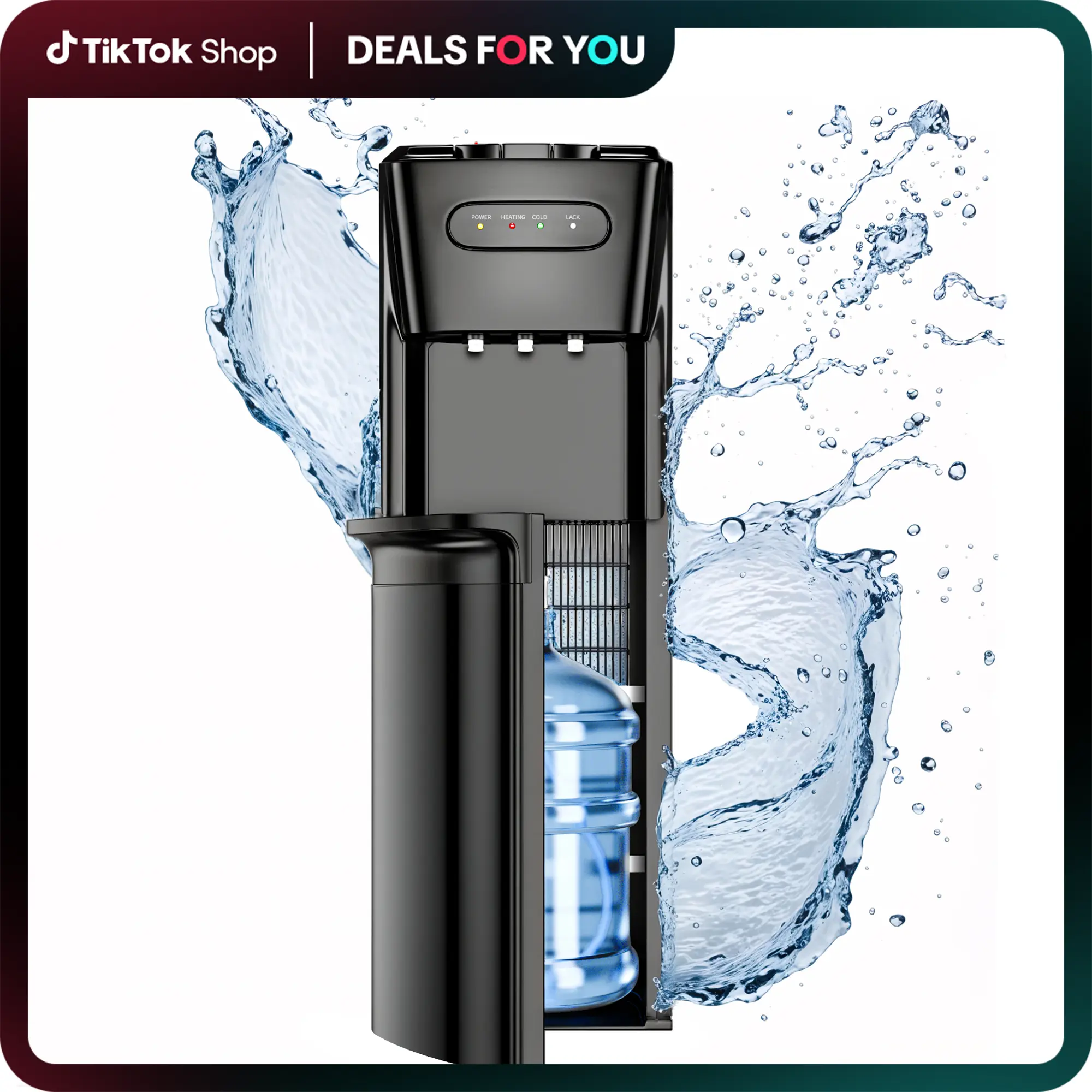Water Cooler Dispenser Hot Cold & Cool Water Dispenser for 3 or 5 Gallon Bottles, Empty Bottle Indicator, Child Safety Lock, Ideal for Office, Home, Living Room, Dark Black