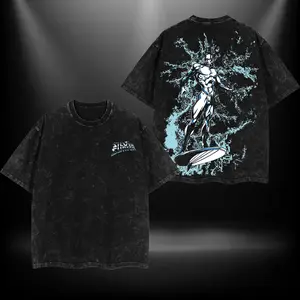 Silver Surfer Fantastic 4 MCU Comic Double Printed Oversize Lightweight Acid Washed Tee TV Series Graphic Top Cotton Streetwear T-Shirt boys merch Men's Regular Fit Floral Print Tee washed streetwear Oversized Apparel
