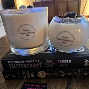 Protection Spell Candle- Obsidian & Herb Blend — Banishing • Warding • Energetic Shield Decoration Light Evil Hand