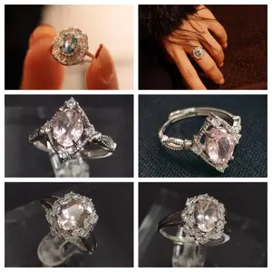 Natural Gemstone Blue Zircon/Tourmaline/Hyacinth/Iolite/Spinel/Morganite/Pietersite/Ring with s925 Silver Band, Adjustable Ring Size.