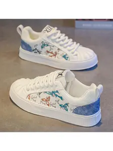 New Shell Head Graffiti Canvas Shoes, Men's Low Top Breathable Casual Trainer Sneakers, Korean Style Trendy Versatile Shoes
