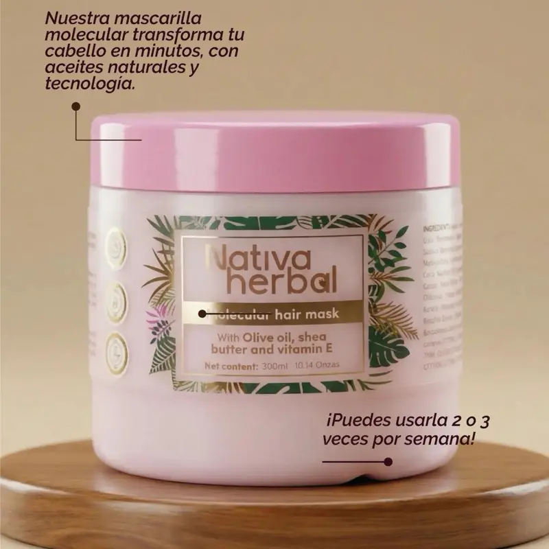 Nativa Herbal Molecular Hair Mask, 300ml Rosemary-Infused Hair Repair Treatment