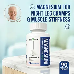 Heatonicel + Magnesium Complex 1000mg for Seniors Night Leg Cramps & Muscle Stiffness - Stress Relief, Deep Sleep, High Absorption, Gentle on Stomach, 90 Vegetarian Capsules - Fitness, Healthcare