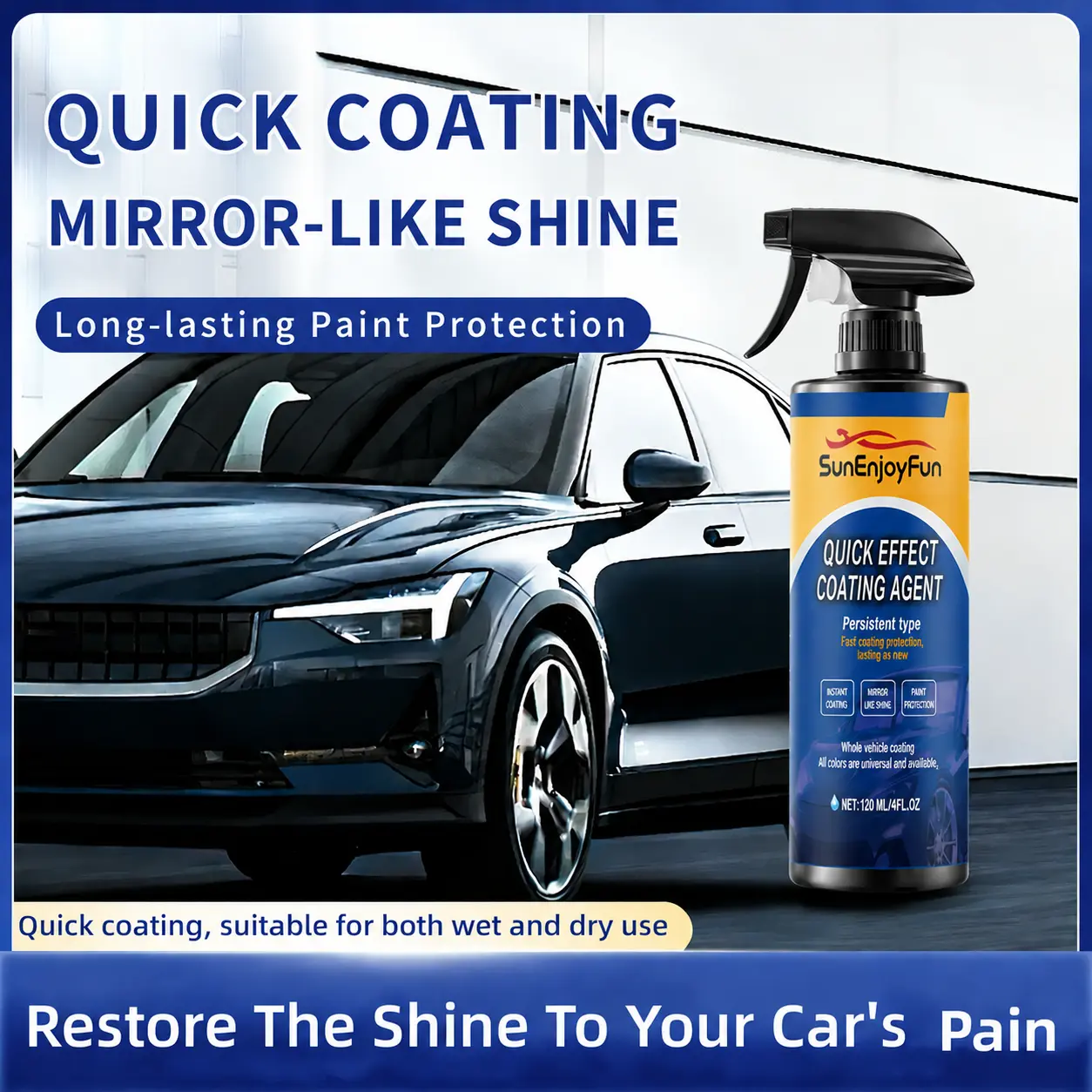 3-In-1 Ceramic Spray Coating for Cars, 120ML/4FL oz Quick-Acting Automotive Solution with Dust-Proof Glazing, Dirt Removal, Gloss Boost & Mirror Shine - Long-Lasting Spray Coating Wet Waxes Paint Care (1PC), Bottle
