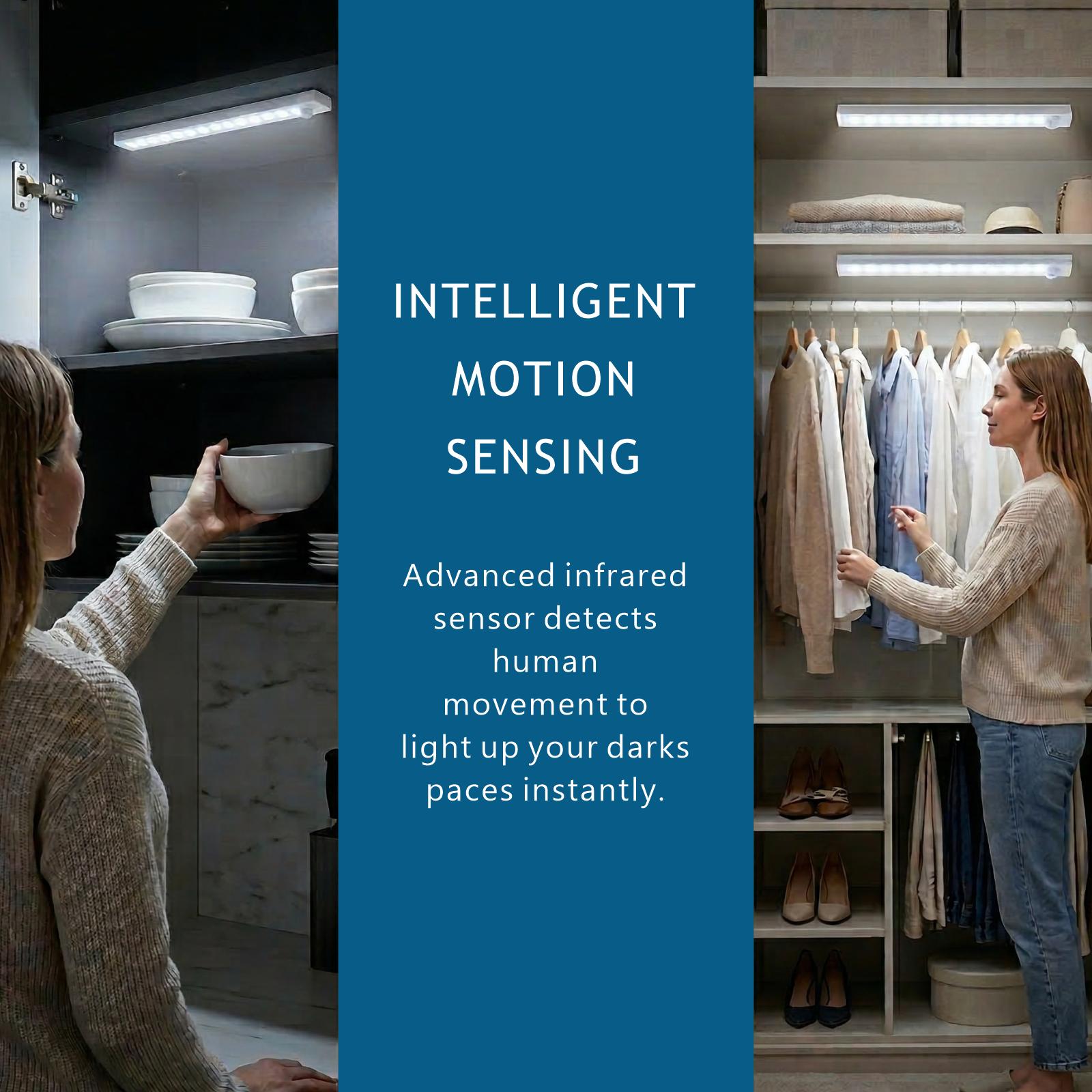 8-inch indoor adjustable motion sensor light for cabinet lighting, USB‑C rechargeable wireless cabinet lighting, countertop lighting for kitchen drawers, wardrobes, and stairs