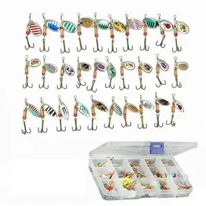 30 count Fishing Lure Spinnerbait, Bass Trout Salmon Hard Metal Spinner Baits Kit with Tackle Boxes