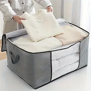 Large Capacity Storage Bag with Reinforced Handle, Transparent Window, Durable Zipper, Bedroom Accessory, Efficient Closet Organization, Household Fabric Storage