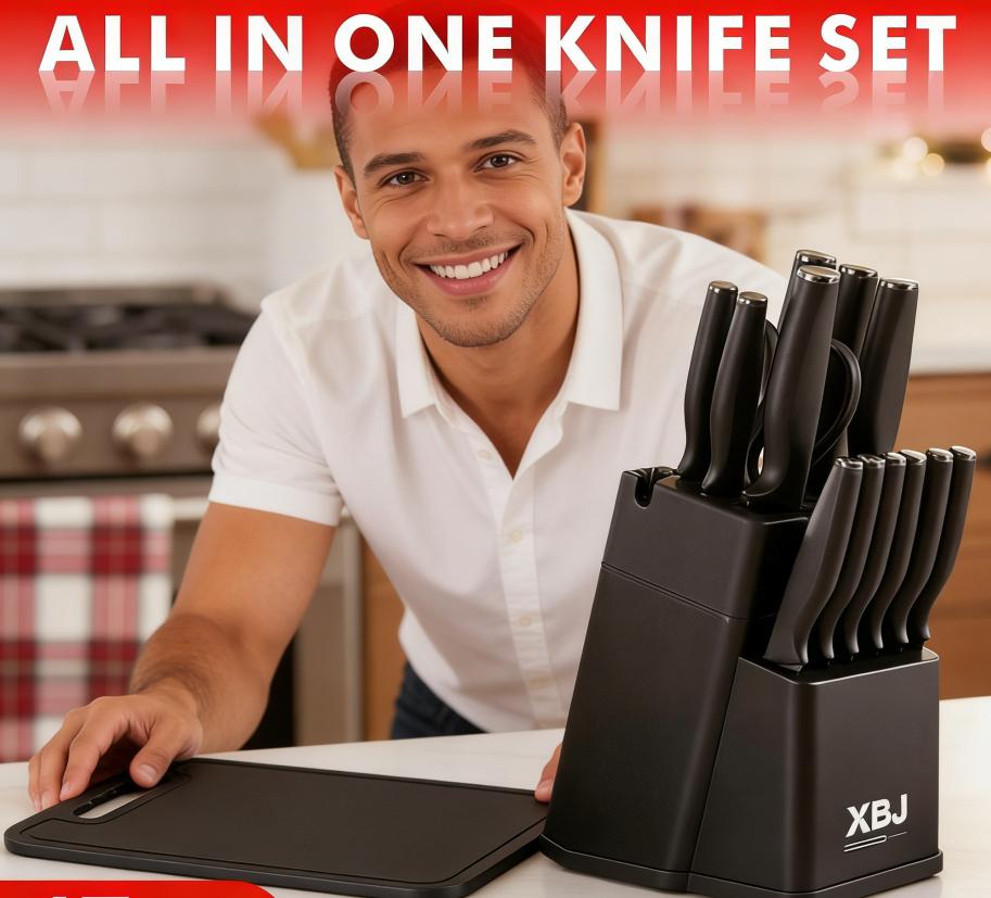 GalentinesDay15Pcs  Knife Set With Solid Wood & Plastic Knife Block, Japanese-Style Knife, Meat/Vegetable Knife, Chicken Bone Knife & German-Style Steak Knife. Multi-Color Stainless Steel, Practical for Home Use & Ideal as a Gift.   Modern Utensils