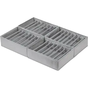 4 Pack 8 Grids Foldable Drawer Organizers for Clothing, Closet Organizers and Storage Bins for Bedroom, Dresser Organizer Boxes for Thin T-shirts, Tank Tops, Camisoles, Tights, Leggings