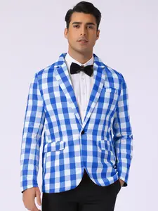 INSPIRE CHIC Black Gingham Plaid Blazer for Men's Regular Fit Contrast Color Business Suit Jacket