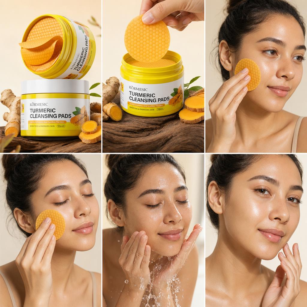 Turmeric Exfoliating Cleansing Pads with Salicylic Acid, Gentle Soothing Facial Pads for Pore Refining, Skin Radiance Boosting, Daily Skin Care for Dull & Acne‑Prone Complexion, 50 Pads Per Jar Skin Repair Facial Wash