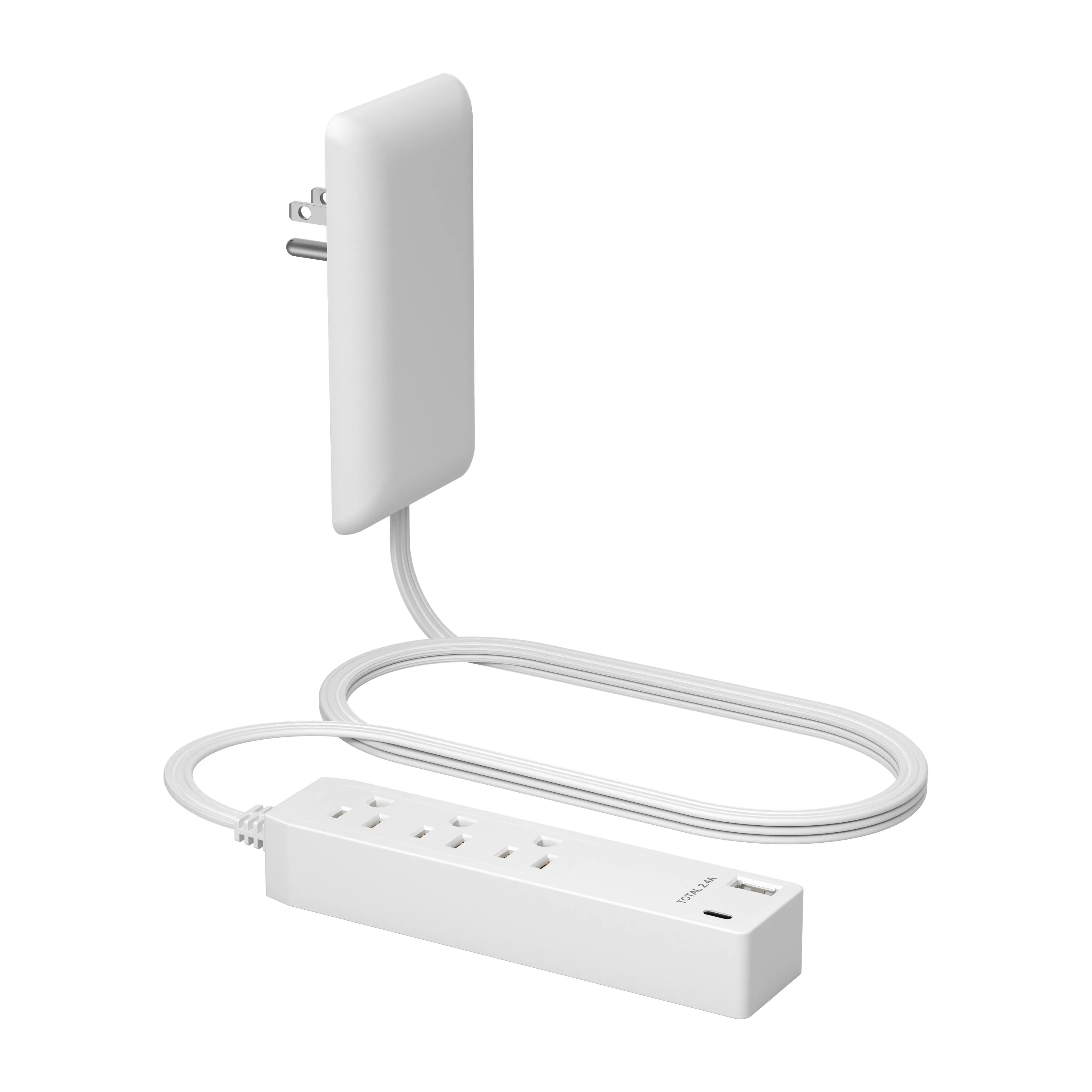 LIDER Outlet Extender with 3 Receptacles, USB Type-A and USB Type-C, Ultra-Thin Wall Plate Plug with Cord Extender, 3-Outlet Power Strip, Flat-Face, 3 Feet Cord