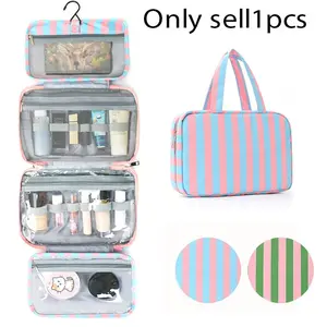 Rainbow striped hanging toiletry bag, 4-layer transparent compartment travel cosmetics storage bag, Travel Essentials, wet and dry separation design. Suitable for daily use, great as a gift, cosmetic bag for travel, Travel Cosmetic Bags