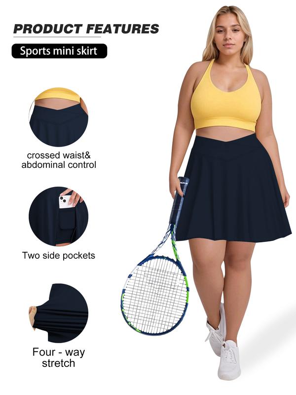 【Plus Size】 Solid Pocket Pantskirt, Casual High Waist for Women, Casual Sporty Skorts, Women's Bottoms for Summer