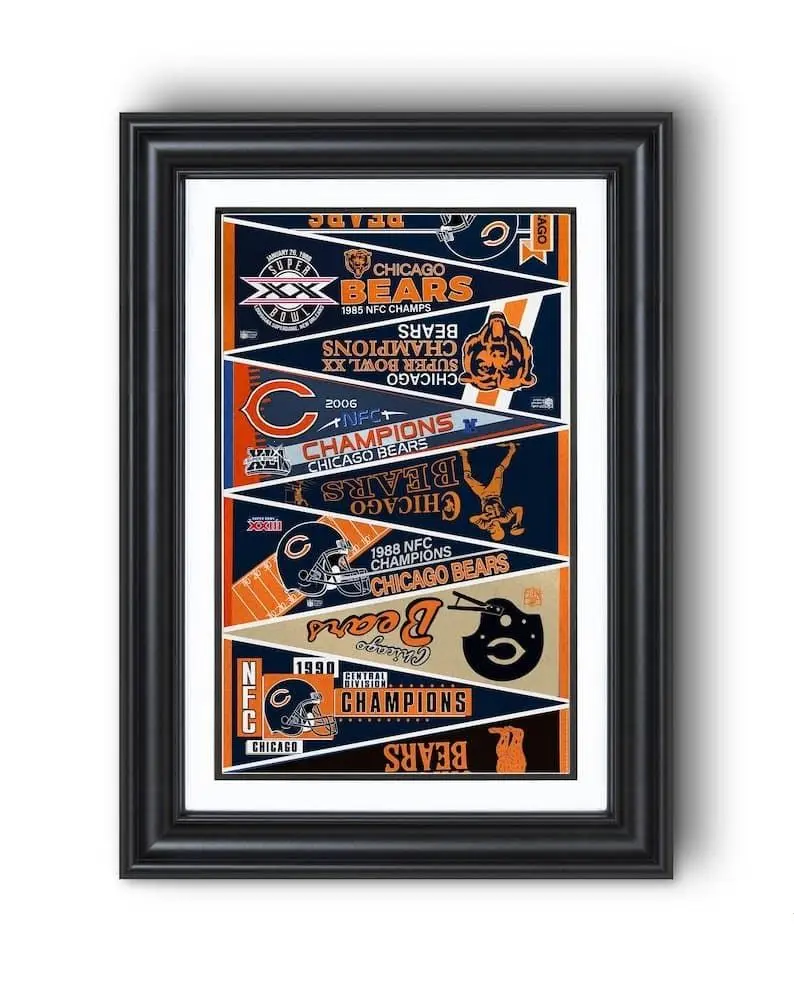Chicago Bears Vintage 1960-2025 Collection Paper Pennant Print - 12in x 18in Lightweight Football Wall Decor, Home Supply for Room Hanging Photo Gift