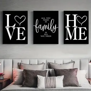 Heart & Letter Pattern Canvas Wall Art – Set of 3 Modern Prints, Stylish Interior Decor for Living Room, Bedroom, or Study, Home Essentials Ornaments