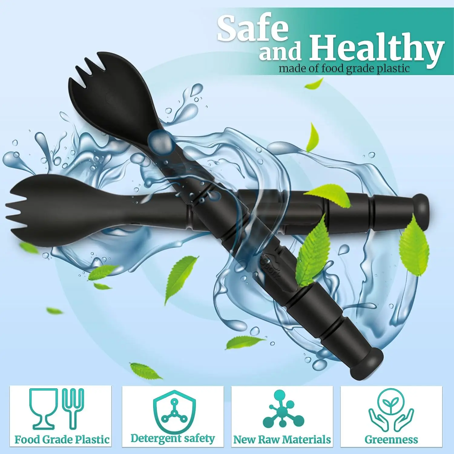 3-in-1 Tactical Spork-Cutter Combo Camping Gear - Food Grade Plastic Functional Tool, Portable Size Compact Camp Flatware with Hidden Cutter, Easy to Clean, 1 Pack, Black
