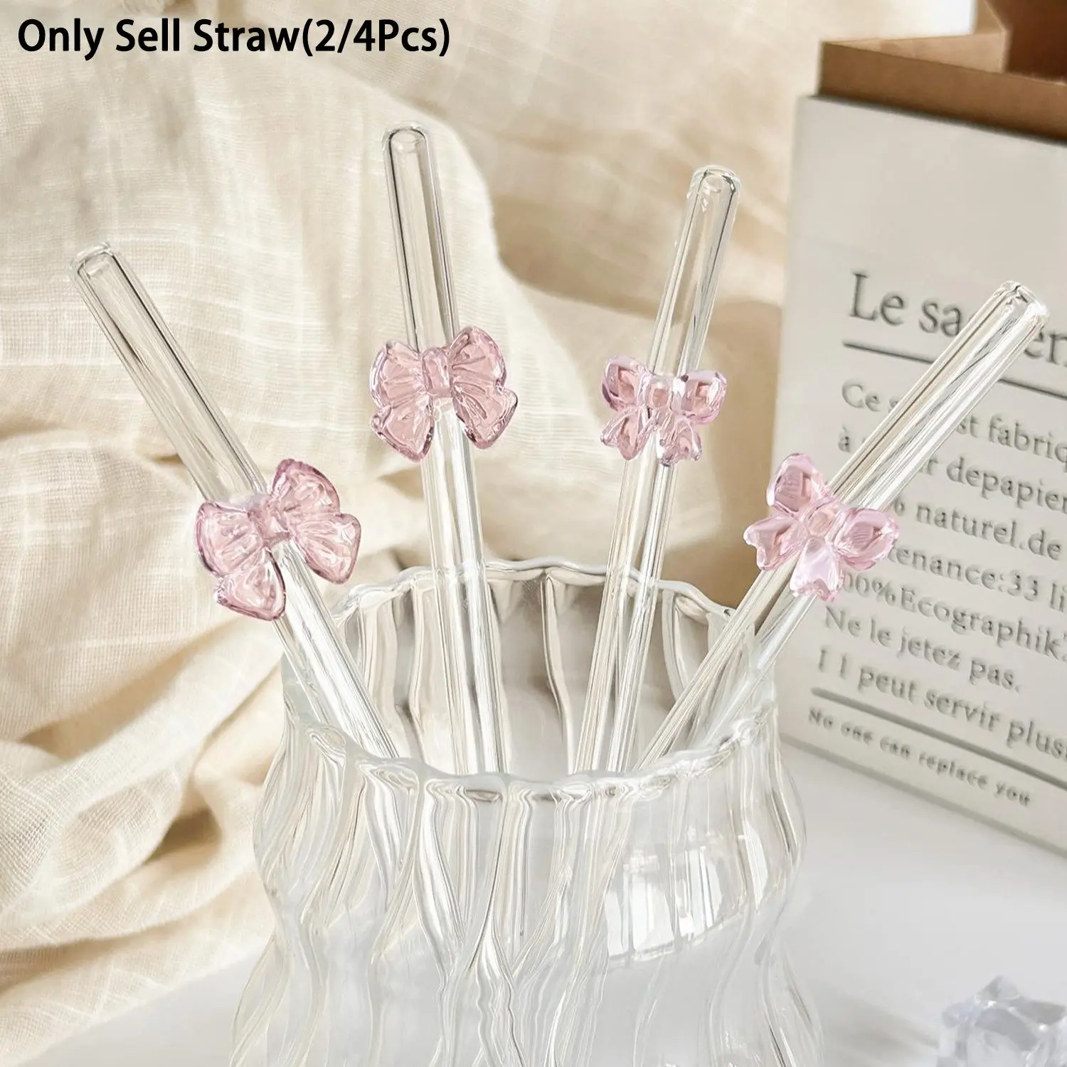 Cute Cartoon Bow Glass Straws, Reusable Bendable Glass Straws, Bent Straws, Flexible Straw, Drinking Straw for Ice Cream, Milk, Tea, Juice, Cocktails, Christmas Gift, Set, Utensils, Home Bar Accessories, Straw Combo
