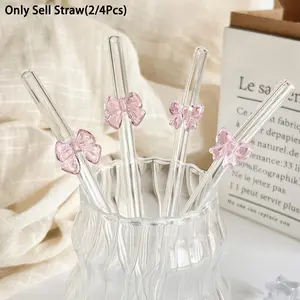 Cute Cartoon Bow Glass Straws, Reusable Bendable Glass Straws, Drinking Straw for Ice Cream, Milk, Tea, Juice, Cocktails, Christmas Gift, Set, Utensils, Home Bar Accessories, Straw Combo