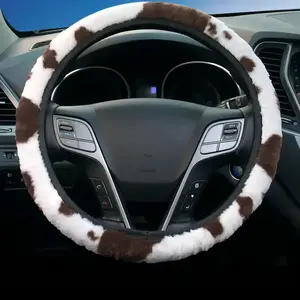 Cute Cow Pattern Car Steering Wheel Cover, Universal Non-slip Elastic Steering Wheel Cover, Elastic Washed Cloth Steering Wheel Cover Without Inner Elastic Band, Car Decor