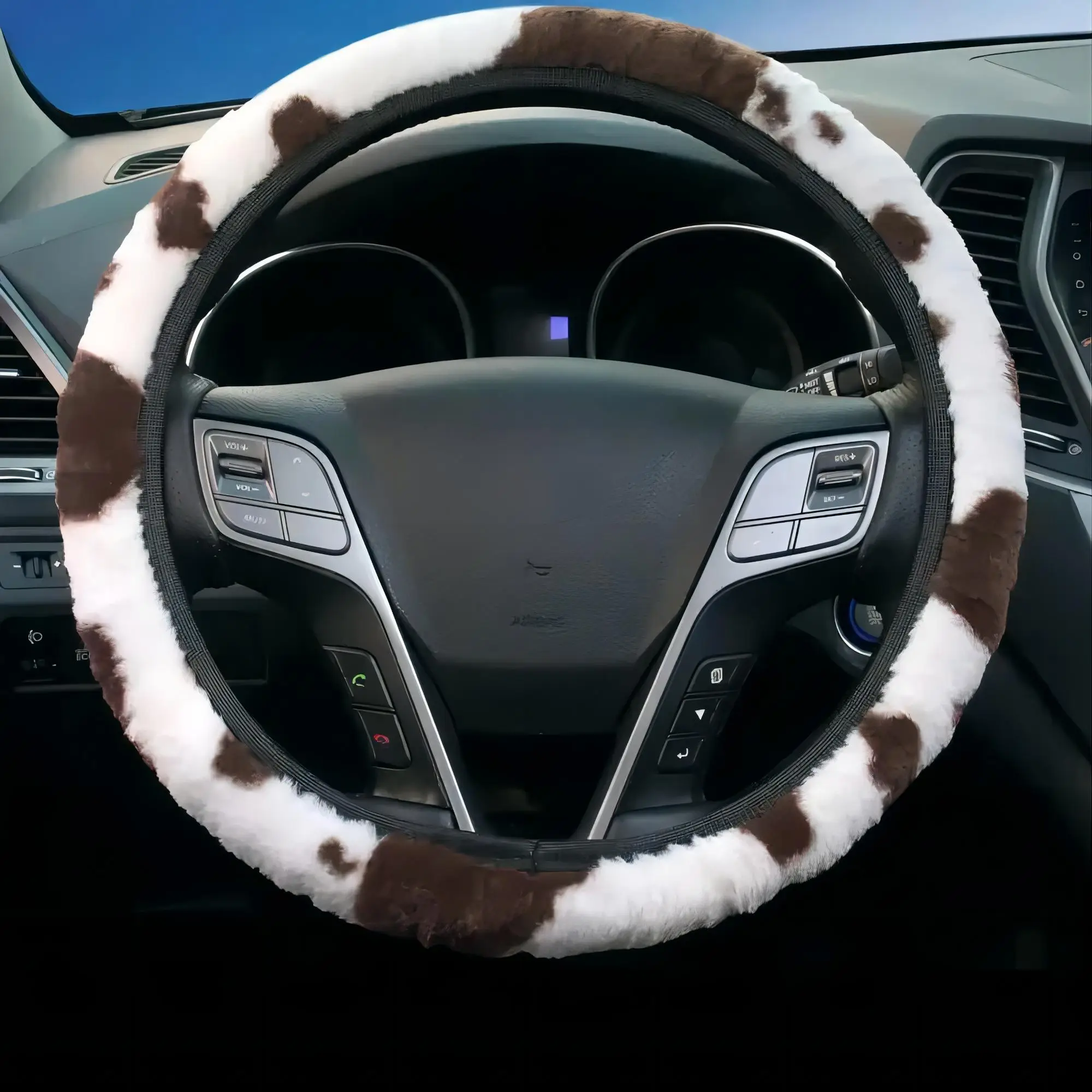 Cute Cow Pattern Car Steering Wheel Cover, Universal Non-slip Elastic Steering Wheel Cover, Elastic Washed Cloth Steering Wheel Cover Without Inner El