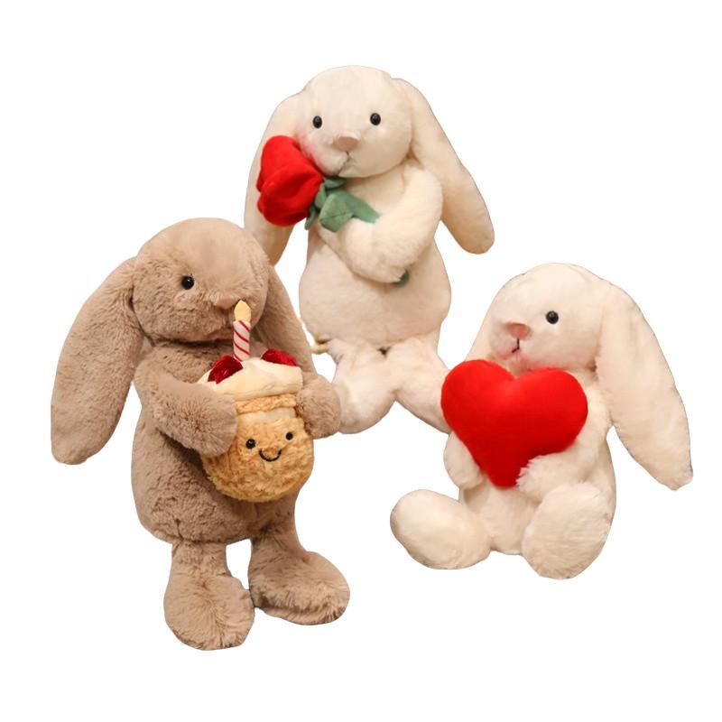 31cm Valentine's Day Bonnie Rabbit Plush Toy, Holding Heart Rose Cake, Soft Handfeel, Perfect Gift for Girlfriend, Easter and Proposal