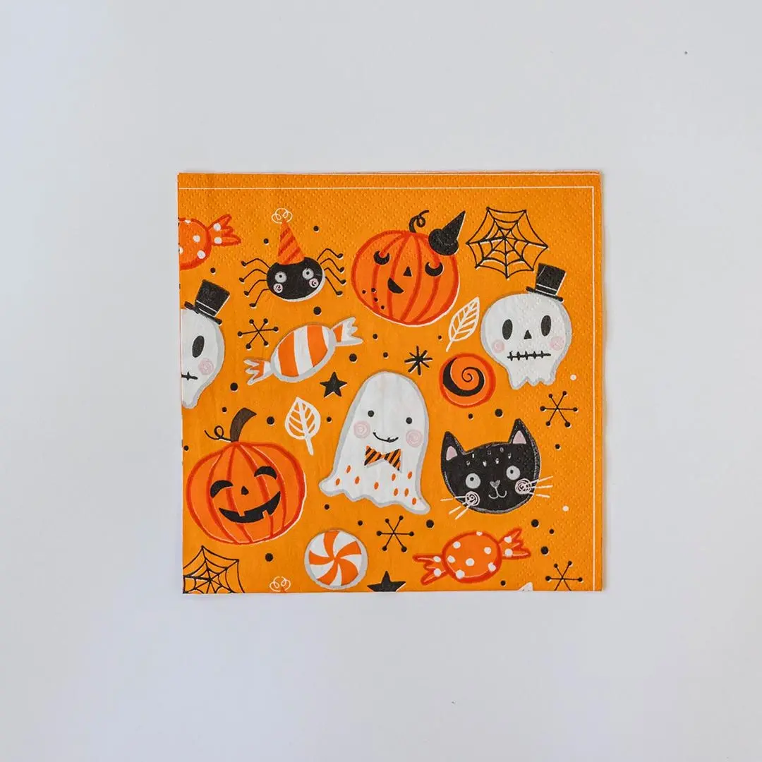 MDR Trading Inc. FP-PMK-009 Set Of 20 Cute Pumpkins- Ghosts- Black Cats- Skulls- And Candy Patterned Napkins