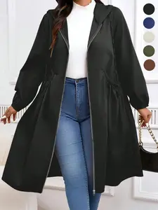 Plus Size Casual Loose-Fit Woven Jacket, Fall & Winter Moderate Fabric Coat, Casual Fashionable Outerwear, Comfortable Daily Wear Outerwear for Women