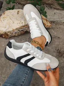 Women's Fashion Simple Casual Sports Shoes, Solid Color Smooth Design, Laces Elastic Closure, Spring Summer New Arrival, All Seasons Wearable