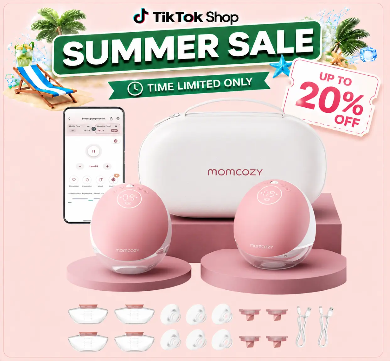 Momcozy  Breast Pump Hands Free Upgraded Mobile Flow | M9, App Discreet Control with Personalized Multi-Modes & 15 Levels, Wearable Breast Pump 24mm, 2 Pack Cozy Red