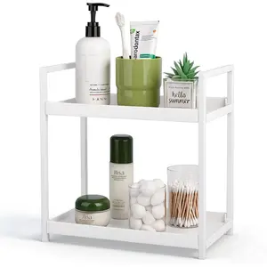 Bathroom Counter Organizer 2 Tier  Storage Countertop Shelf Makeup Organizer Perfume Tray Skincare Holder for Sink, Dresser, Kitchen, Small White