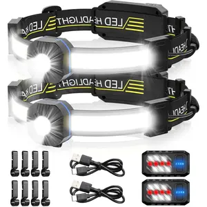 LED Headlamp, 1000lumens 230? Widebeam Headlight, USB Rechargeable HeadLamp with Red Taillight, Lightweight  Headband Light for Camping Running Hiking, Hard Hat Headlamp