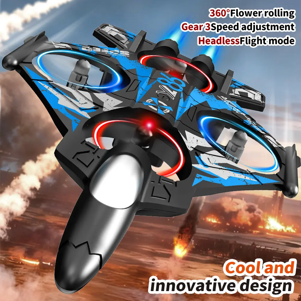 【Father's Day Gift】2.4G RC Fighter Jet Drone, 360° Stunt Roll, LED Lights, 3 Speed Modes, Altitude Hold, One Key Takeoff/Landing, Headless Mode, EPP Foam Plane, Ideal Birthday & Children's Day Gift for Kids