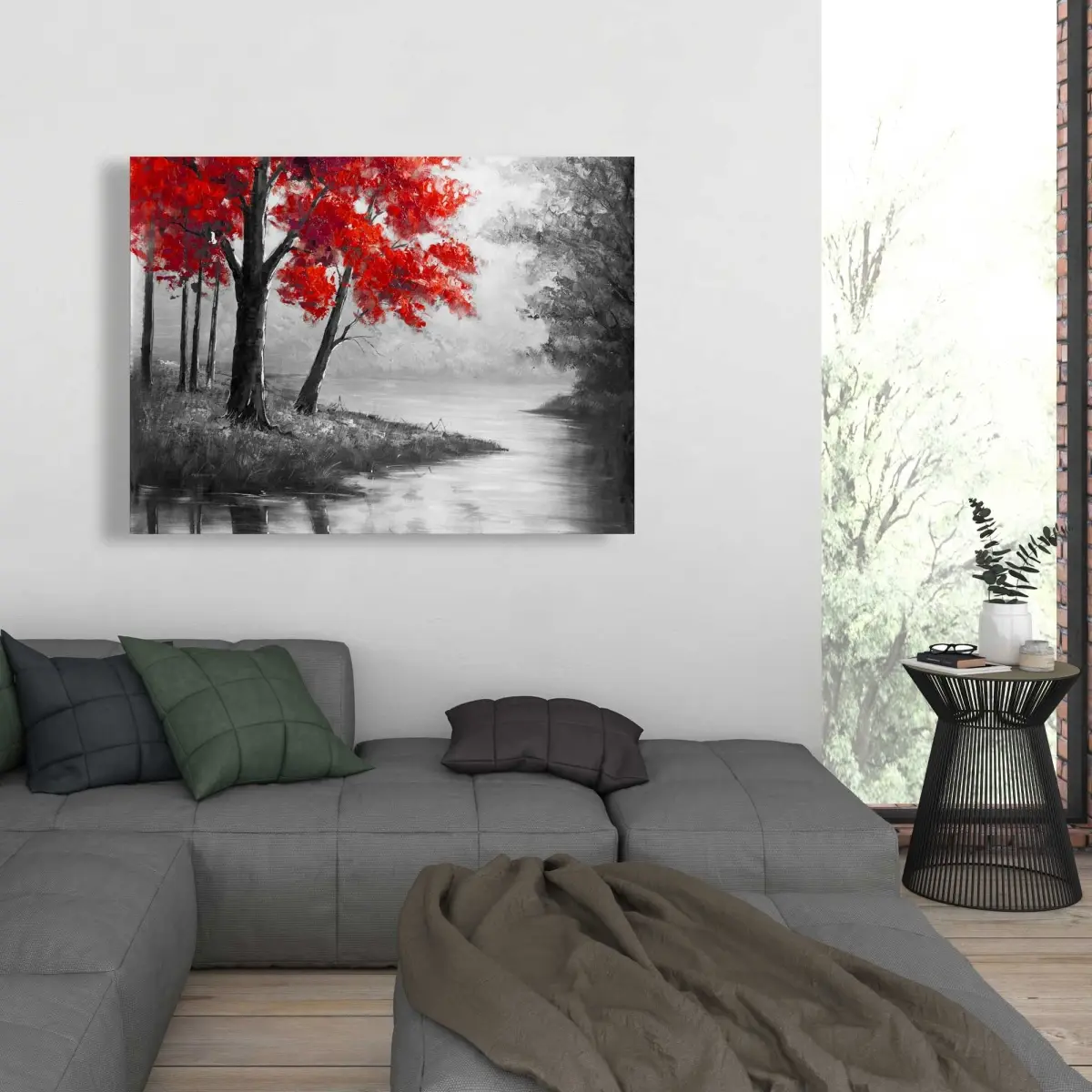 Begin Home Decor C1RC3648EFKKVS 36 x 48 in. Red Trees & Lake - Bedroom Landscapes Canvas for Home