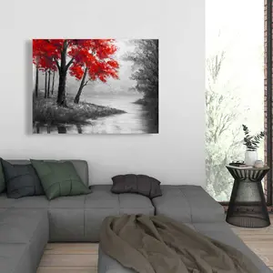 Begin Home Decor C1RC3648EFKKVS 36 x 48 in. Red Trees & Lake - Bedroom Landscapes Canvas for Home