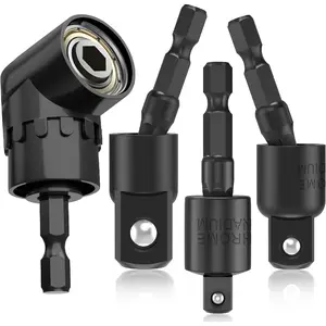 - Flexible Drill Bit Extension Set with Right Angle Drill Attachment, 4 count, 360? Rotatable 1/2" 1/4" 3/8"  Socket Adapter Set, 105  Right Angle Drill Adapter