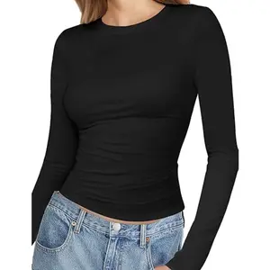 Women's Long Sleeve Shirts Basic Fitted Top Crewneck Plain Fall Winter Y2k Going Out Crop Tops Cute Tight Shirts