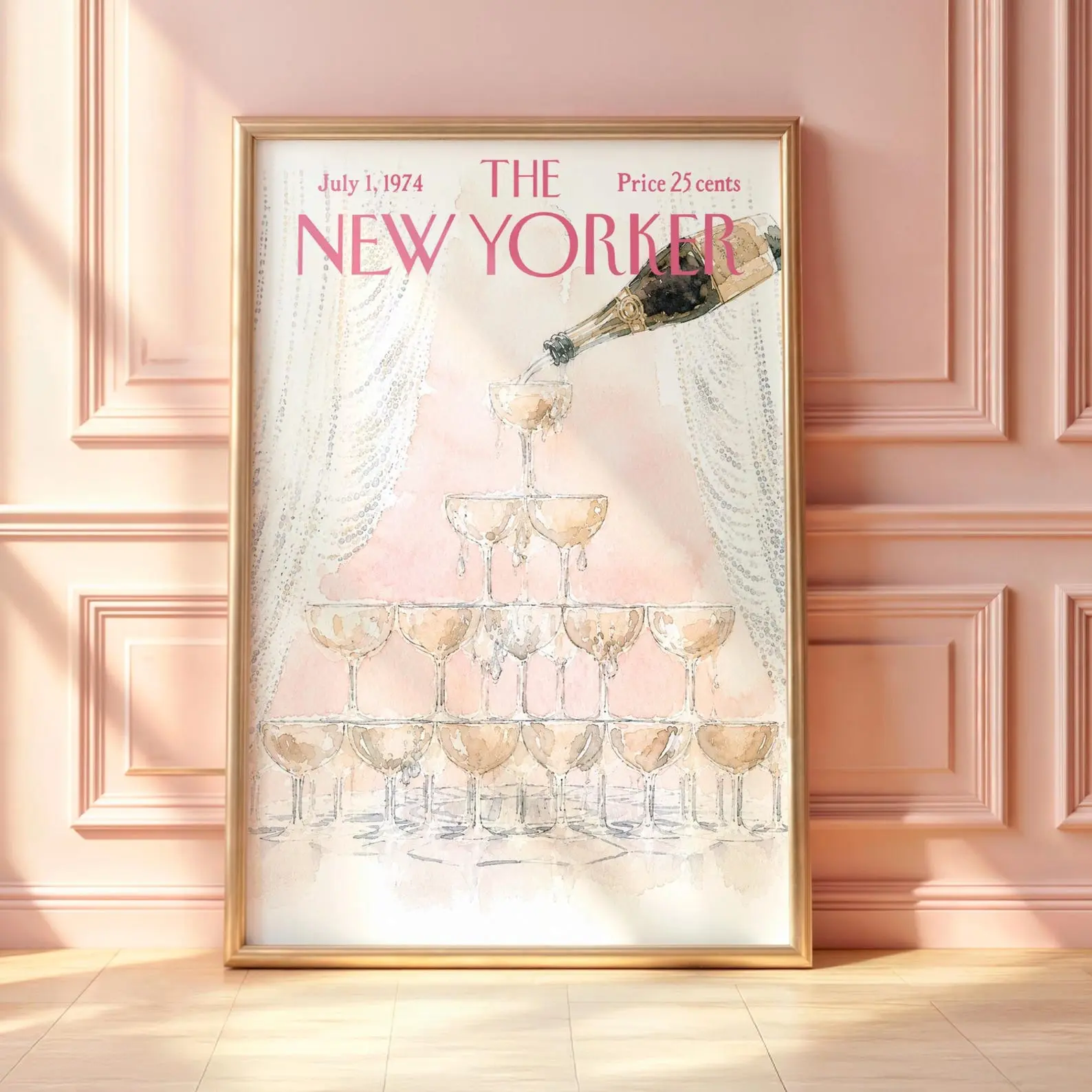 Vintage New Yorker Champagne Poster, Elegant Celebration Wall Art, Luxury Cocktail Print, Wedding Bar Decor (Unframed)