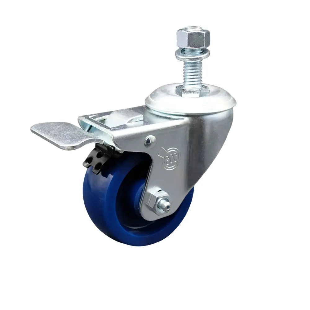 Service Caster SCC-TSTTL20S314-SPUS-M1215 Solid Polyurethane Swivel Threaded Stem Caster for Material Handling Equipment, Shop Projects, 3 x 1.25 in Blue Lockable Non-Marring Wheels, 12 mm Threaded Stem, Total Lock Brake, 300 lbs Capacity