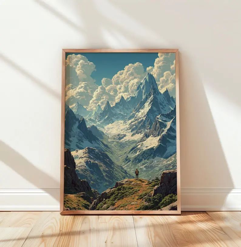 1-Piece Unframed Vintage Modern Patagonia National Park Mountain Landscape Hiking Artistic Photo Poster, 1-Sided Digital Nature Paper Print, Home Decor Room Decoration Supplies