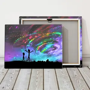 Rick and Morty Fantasy Scene Poster, Modern Abstract Design, Modern Art Canvas Print, Solid Wood Frame, Waterproof Wall Decor for Living Room & Bedroom