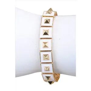 Marshmallow Dipped & Gold Pyramid Stretch Bracelet