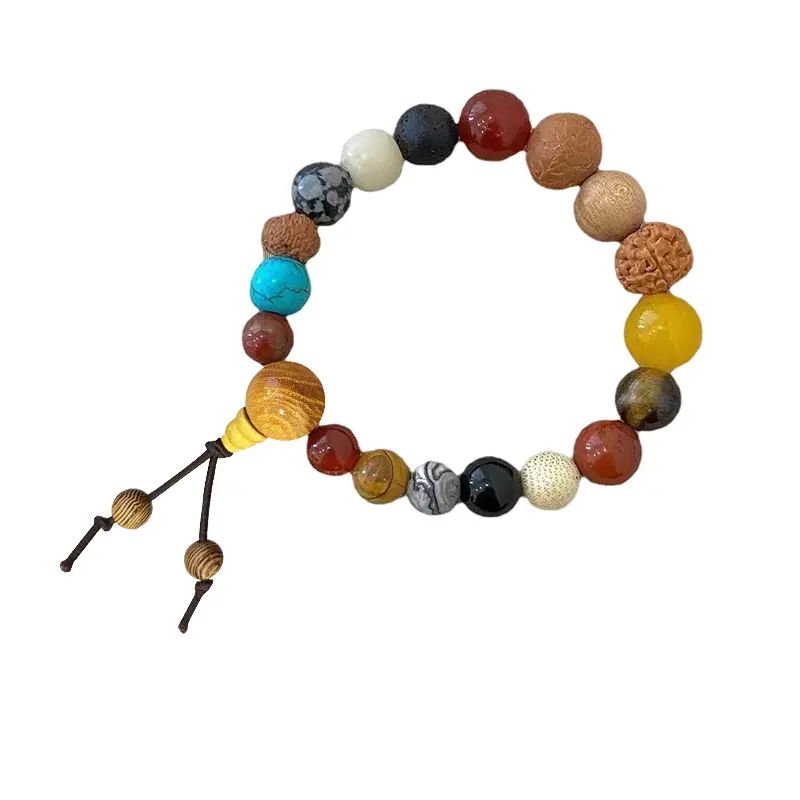 Handmade 18-Bead Bracelet - Mixed Natural Wood & Stone, Unisex Vintage Earthy Jewelry Gift for Boho Enthusiasts, Casual Daily Wear Accessory, Mixed Natural Wood And Stone, Beads, Vintage Earthy Vibes Jewelry Gift, Boho Lovers, Unique Boho Accessory
