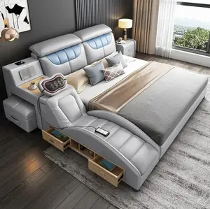 Massage System Smart Hidden Storage Leather Elegant Bed